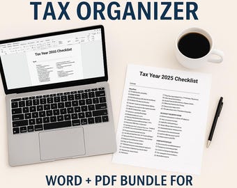 Hoja de trabajo del organizador de impuestos 2025. Clientes, preparadores de impuestos. Plantilla de lista de verificación editable en Word. Firmas de contadores públicos. Contadores. Grandes y hermosas actualizaciones de facturas de impuestos en PDF.