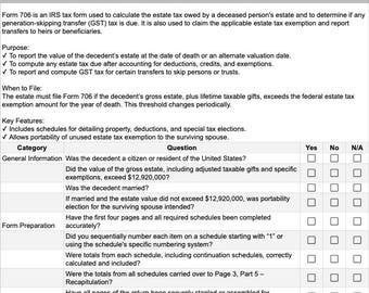 Form 706 Estate Tax Checklist Bundle (Digital Download)
