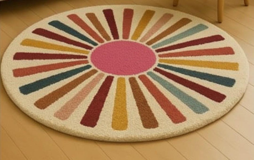 Modern Sun Rug Hand Tufted Wool Sun Rug, Mid-century Modern Circular Design - Etsy