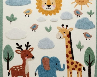 Hand-Tufted Wool Safari Animal Rug, Kids Nursery Decor