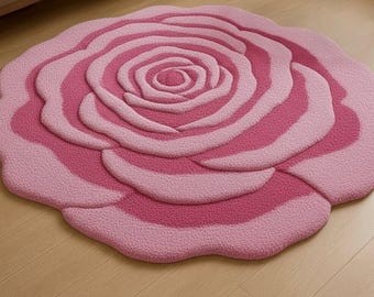 Hand-Tufted Woolen Rose Rug, Pink Floral Nursery Decor