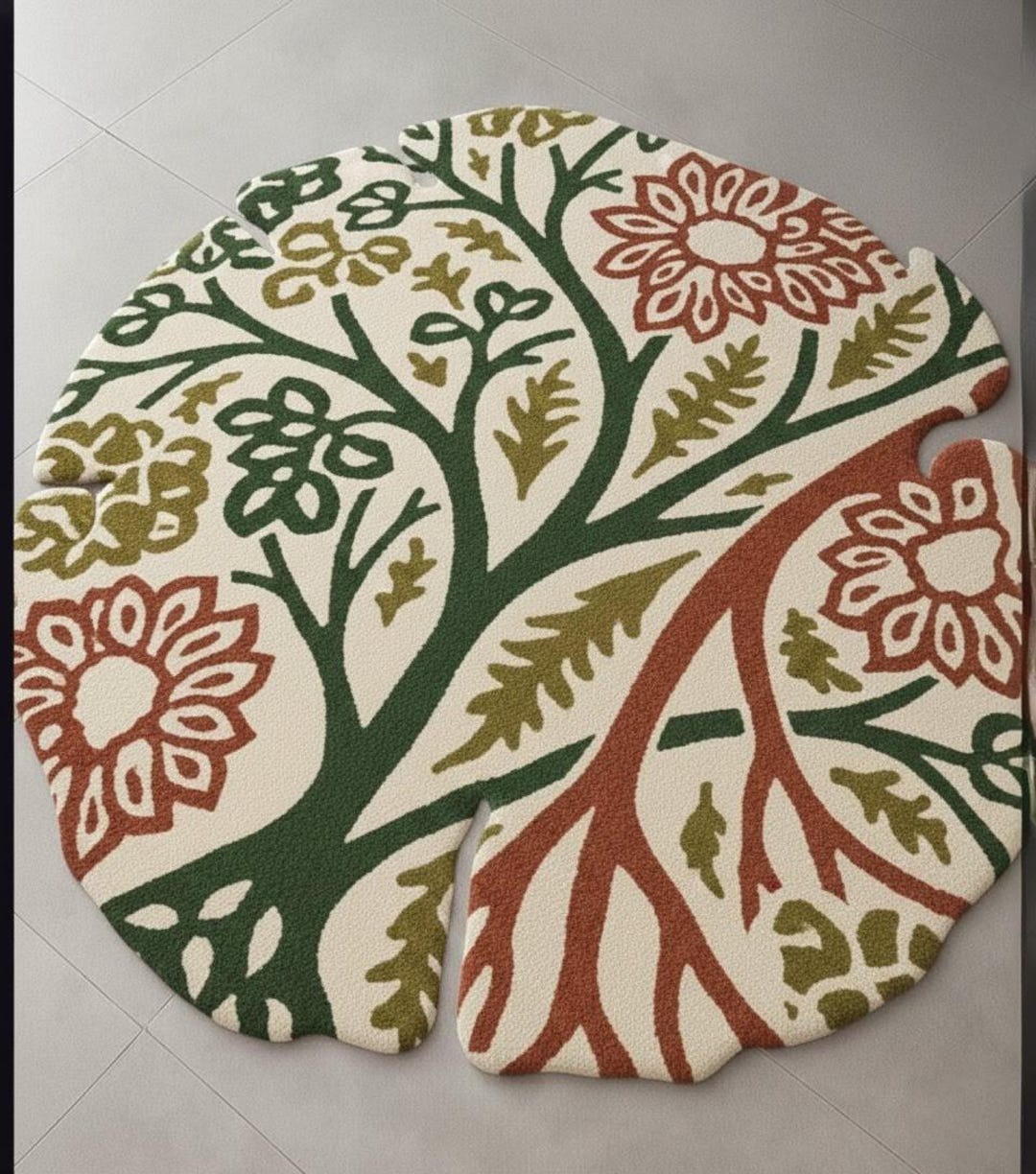Hand-tufted Wool Round Rug, Botanical Arbor Design - Etsy