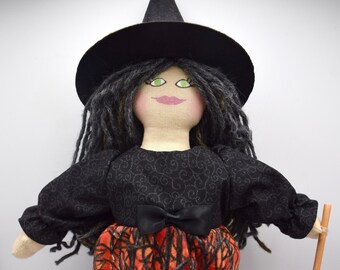 Halloween Witch Doll With Spider & Broomstick - One Of A Kind - Handmade For Kids / Adults