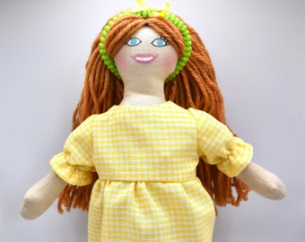 Redhead Girl Doll In Yellow Dress - Toys For Kids / Adults - Handmade Cloth Doll