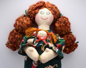 Redhead Girl Doll & Baby Doll in Matching Dresses - Toy For Kids / Adults - Handmade Gift