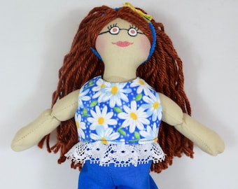 Doll With Red Hair & Glasses - Toys For Kids - Handmade
