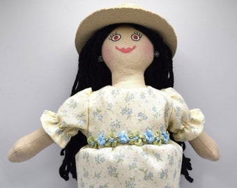 Girl Doll With Black Hair In Ivory Dress - Toy / Art Doll - For Kids Or Adults