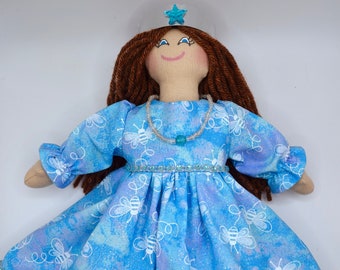 Princess Doll In Blue Dress - Handmade Toy For Kids / Adults - 9 Inch Doll