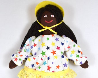 Black Girl Doll In Fancy Dress & Bonnet - Toys For Kids / Adults - Handmade
