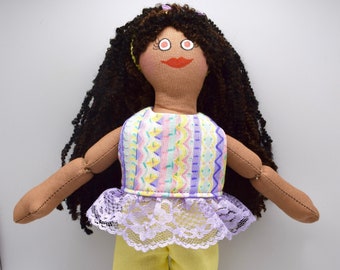 Handmade Black Girl Doll - Kids' Toy - 9 Inch Cloth Doll - One Of A Kind