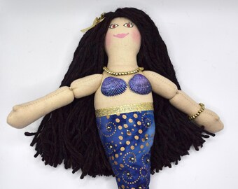 Mermaid Doll With Purple Seashell Bikini Top - One Of A Kind - Handmade Toy