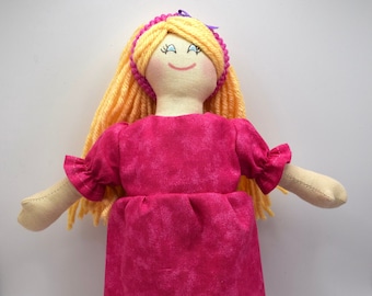 Blond Girl Doll In Pink Dress - Handmade Toy - For Kids / Adults