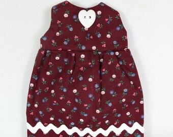 Doll Clothes: Maroon Dress - Toys For Kids - Fits 9 Inch Dolls - Handmade