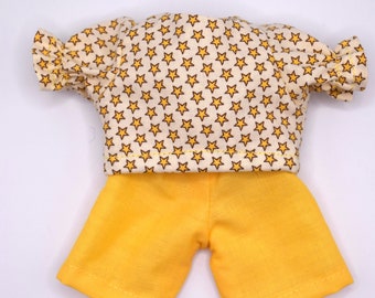 Doll Clothes: Ivory Shirt With Stars & Yellow Shorts - Toys For Kids - Fit 9 Inch Dolls