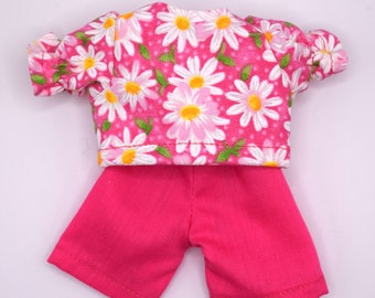 Pink Shirt With Daisies, Pink Shorts - Doll Clothes - Toys For Kids