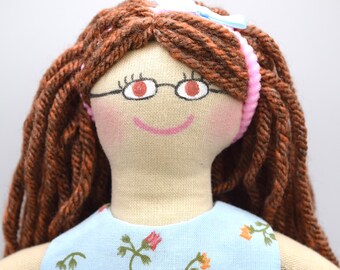 Girl Doll With Glasses - Toys For Kids / Adults - Handmade 9 Inch Cloth Doll