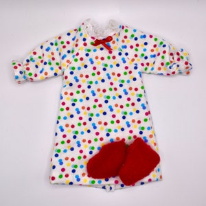 Doll Clothes: White Nightgown With Polka Dots & Red Slippers Toys For Kids Handmade image 1