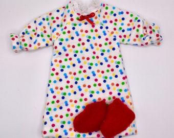 Doll Clothes: White Nightgown With Polka Dots & Red Slippers - Toys For Kids - Handmade