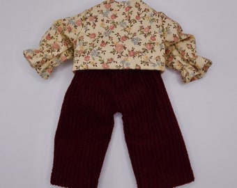Doll Outfit: Beige Shirt, Maroon Pants - Toys For Kids - Handmade