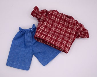 Summer Doll Clothes: Red Plaid Shirt, Blue Shorts - Fits 9 Inch Dolls - Toys