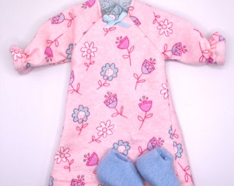 Doll Clothes: Pink Nightgown & Blue Slippers - Fits 9 Inch Dolls - Toys For Kids