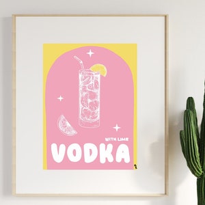 Retro Cocktail DIGITALE Print, Bar Cart Print, Happy Hour Wall Art, Wodka Wall Art, Drinks Decor