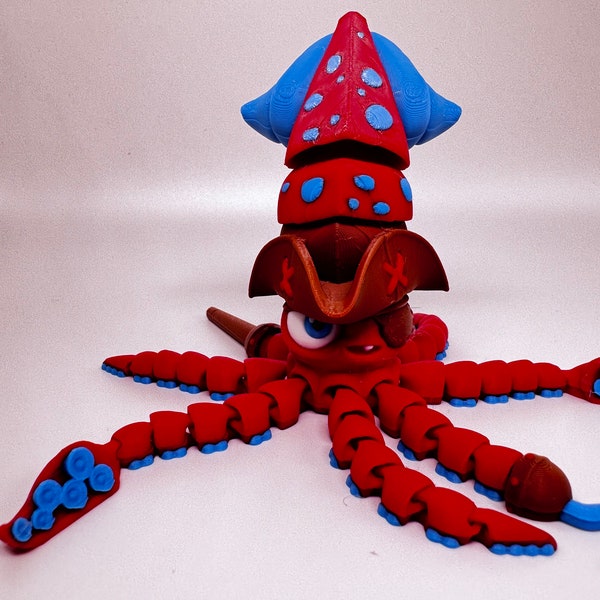 3D Printed Articulated Squid Pirate - Exciting Fantasy Decor - Super Cute Desk Toy- High-Quality PLA Materal - Perfect Gift for Anyone