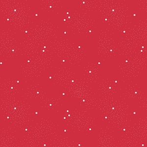 Puede incluir: Patrón sin costuras con un fondo rojo brillante y puntos blancos dispersos. Los puntos varían en tamaño y se distribuyen por la superficie, creando una textura moteada. Ideal para tela, papel pintado o fondos digitales. Diseño simple y repetitivo.