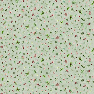 May include: A light green background with a repeating pattern of watercolor-style holly, berries, and sprigs. The design features red berries, green leaves, and small sprigs scattered across the surface.