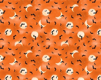 Spooky Tails Bats Orange Fabric by Nancy Mink from Wilmington Prints # 33935-895