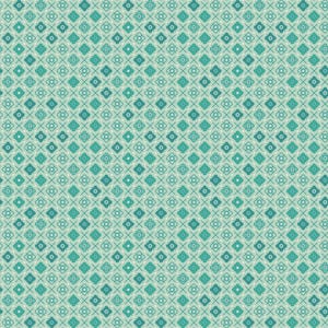 Peut inclure: Motif répété de fleurs et de croix turquoise et sarcelle sur fond vert clair. Le motif est symétrique et couvre toute la surface, créant un design visuellement attrayant et cohérent.