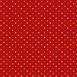 May include: A seamless pattern featuring a red background with evenly spaced, small, multi-colored polka dots. The dots are white, green, blue, and yellow, creating a playful and vibrant design. This pattern is suitable for various craft and design projects.