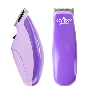 May include: Two cordless hair clippers. One is lavender and the other is purple. The purple clipper has the text "the GYPSY quilter" in white. The clippers have a silver blade and a black power button.