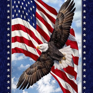 Land of the Free Multi 24 i Eagle American Flag Panel av TT Fabrics från Timeless Treasures # CD7448-MULTI