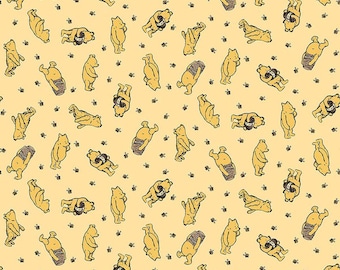 Designer Flannel Winnie the Pooh Toss Sunshine Fabric from Riley Blake Designs # F17503-SUNSHINE