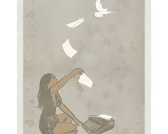 L'idee De La Fille - Poster - 2 sizes typewriter, creativity, ideas, writing, poet, woman