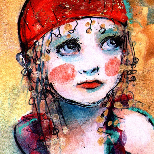 Watching The High Wire Act- block Fine Art Reproduction by Maria Pace-Wynters