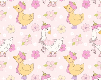Modèle sans couture de canard et d'oie de Cottagecore : papier numérique floral de coquette (PNG, JPG)