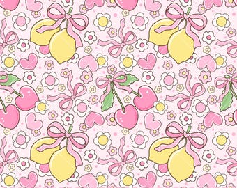 Coquette Lemon Cherry Bow Seamless Pattern (PNG, JPG)