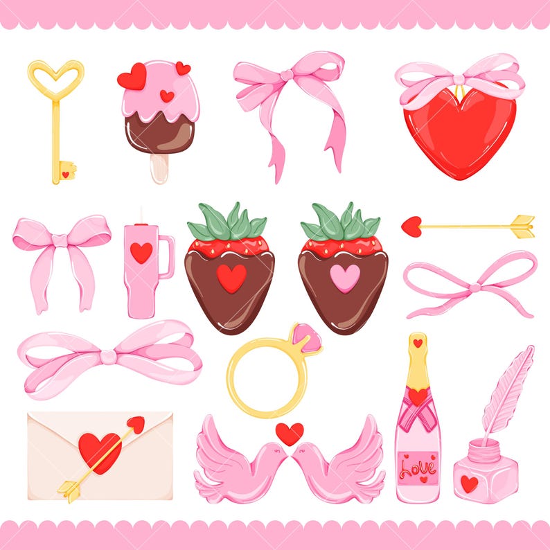Coquette Alla hjärtans dag Clipart, Söt Alla hjärtans dag Clipart Bundle, Rosa Alla hjärtans dag Clipart, Pastell Alla hjärtans dag Clipart, Alla hjärtans dag PNG bild 6