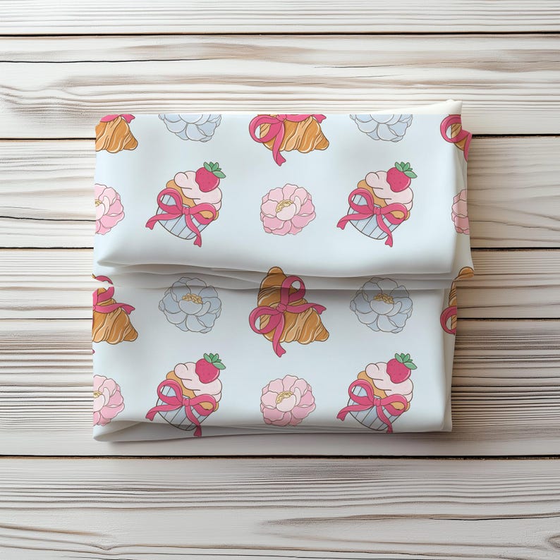 Bakery Bows Seamless Pattern,Sweet Cakes fabric design,Girly Cakes & Croissants (PNG JPG) image 13