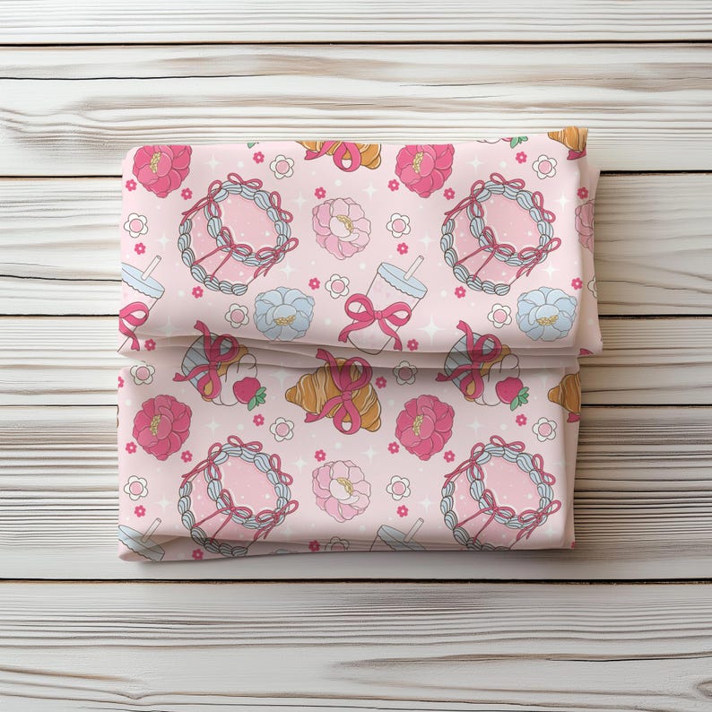 Bakery Bows Seamless Pattern,Sweet Cakes fabric design,Girly Cakes & Croissants (PNG JPG) image 11
