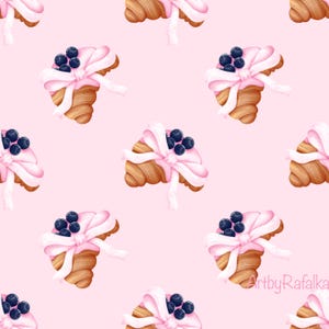 Aquarell Musterdesign.Digital Papier Croissant mit Schleife. Ideal für Postkarten,Stoff,Karte,Geschenkpapier,Tapeten, Textilien.