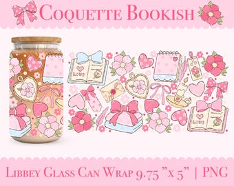 Coquette Bookish  16oz Cup Wrap, Bookish girl Uv Dtf Wrap Design, Pastel Bookish Aesthetic Glass Can Wrap, Book Club Digital Download