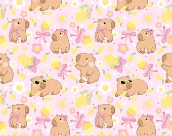 Patrón sin costuras de carpincho limón, patrón de carpincho animal, papel digital kawaii, lindo patrón repetitivo de carpincho PNG, JPG