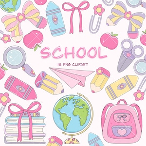 Back to school PNG Clipart Set, School Supply Clipart, School Aesthetic Sublimation, Coquette school supplies,Tumbler Shirt Design