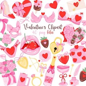 Coquette Alla hjärtans dag Clipart, Söt Alla hjärtans dag Clipart Bundle, Rosa Alla hjärtans dag Clipart, Pastell Alla hjärtans dag Clipart, Alla hjärtans dag PNG bild 1
