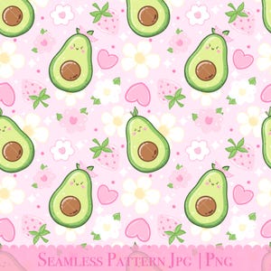 Può includere: Uno schema senza cuciture con adorabili illustrazioni di avocado con fiocchi rosa, cuori e fiori su uno sfondo rosa. Lo schema è perfetto per tessuti, carta da parati o carta da regalo.