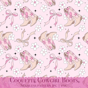 Modello di stivali da cowgirl Coquette senza soluzione di continuità, modello di ragazza morbida occidentale, modello di cowboy femminile, stampabile, modello ripetuto senza soluzione di continuità, carta digitale PNG, Jpg