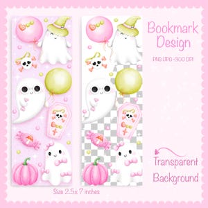 Coquette Ghost Bookmark PNG: Halloween Bookmark Designs (Digital Download